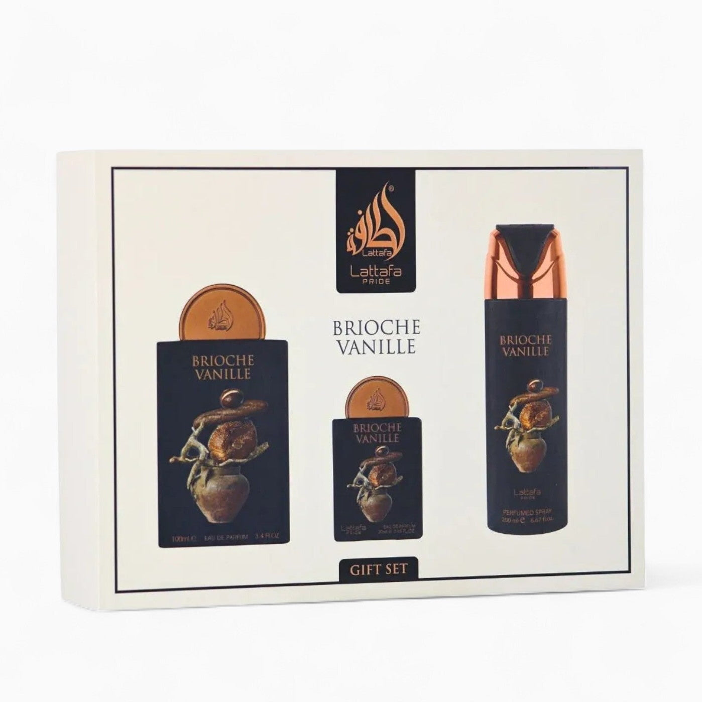 Coffret Cadeau Brioche Vanille Eau de Parfum 3 Pièces – Lattafa Pride