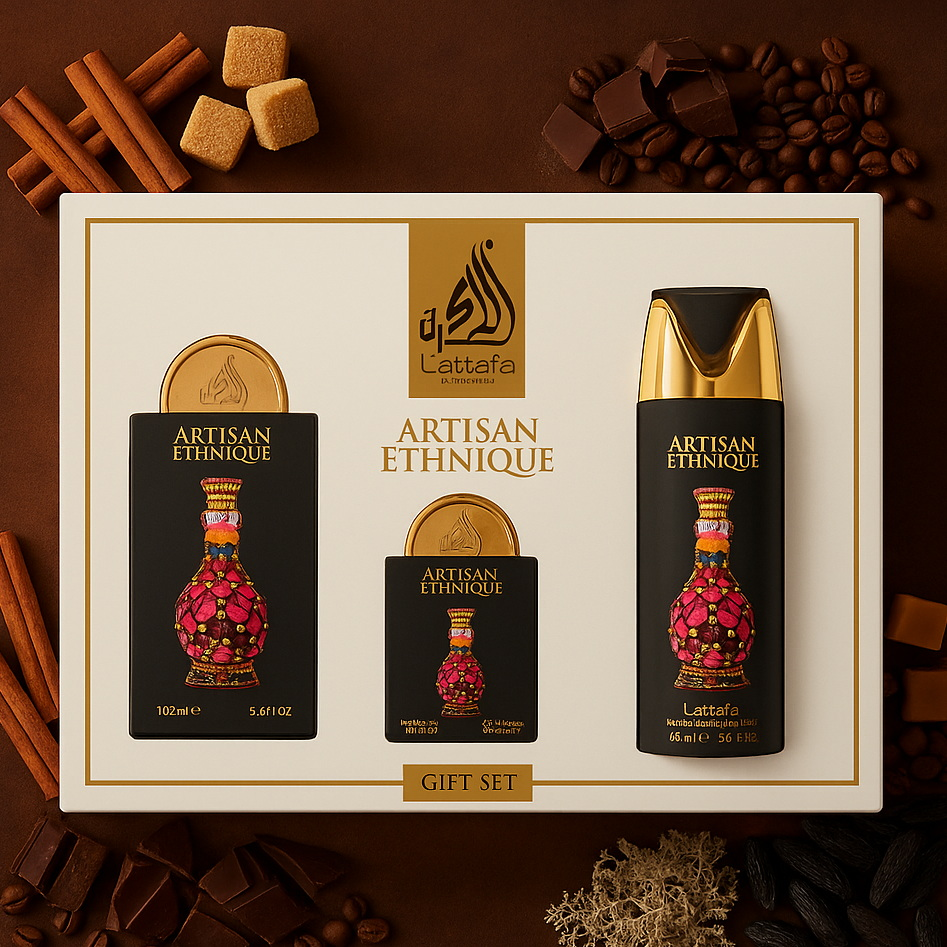 Coffret Cadeau Artisan Ethnique Eau de Parfum 3 Pièces – Lattafa Pride
