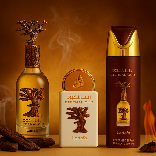 Coffret Cadeau Eternal Oud Eau de Parfum 3 Pièces – Lattafa Pride