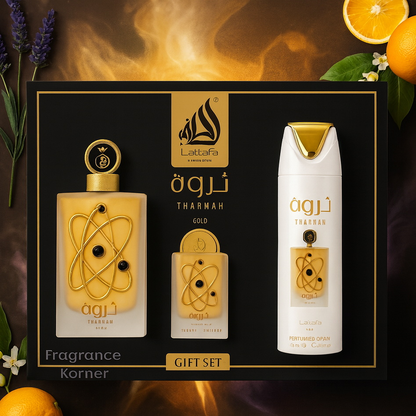 Coffret Cadeau Tharwah Gold – Lattafa Pride | Eau de Parfum 3 Pièces